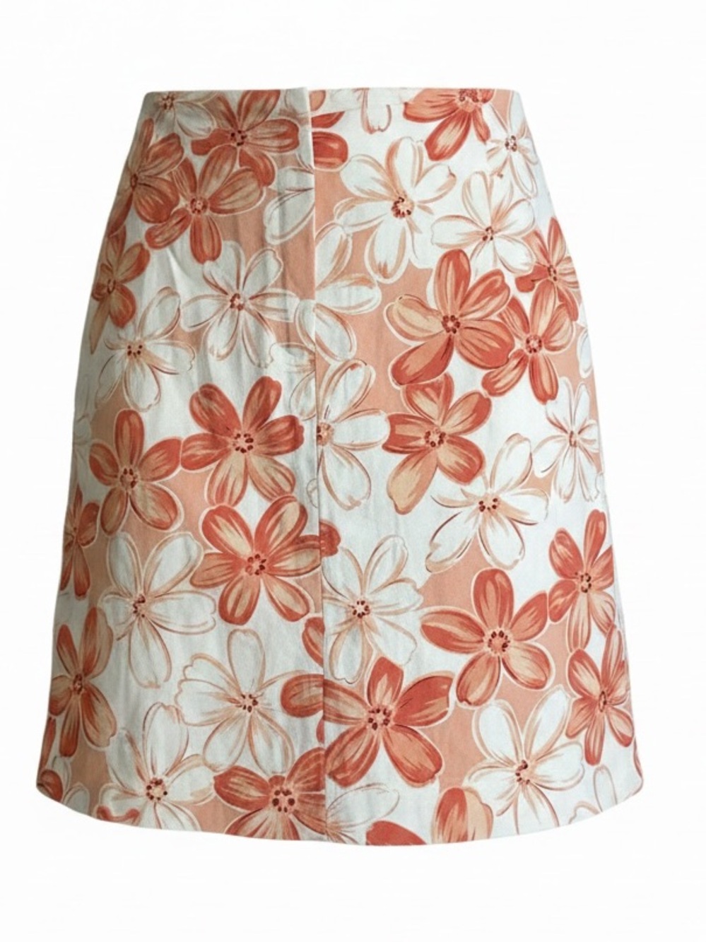 Willi Smith Stretch Skirt White Peach Floral Cottagecore SZ 14 EUC Office Party
